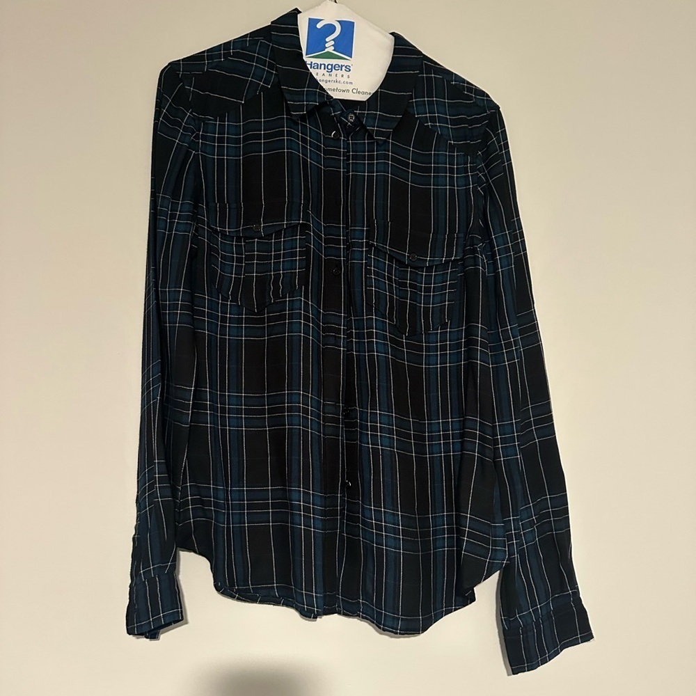 paige plaid black and teal button down